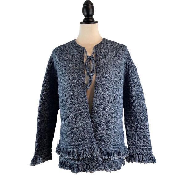 Current Elliott Blue Cable Knit Fringe Sweater Open Front, New w/ Tags, Size 0 - Picture 2 of 12